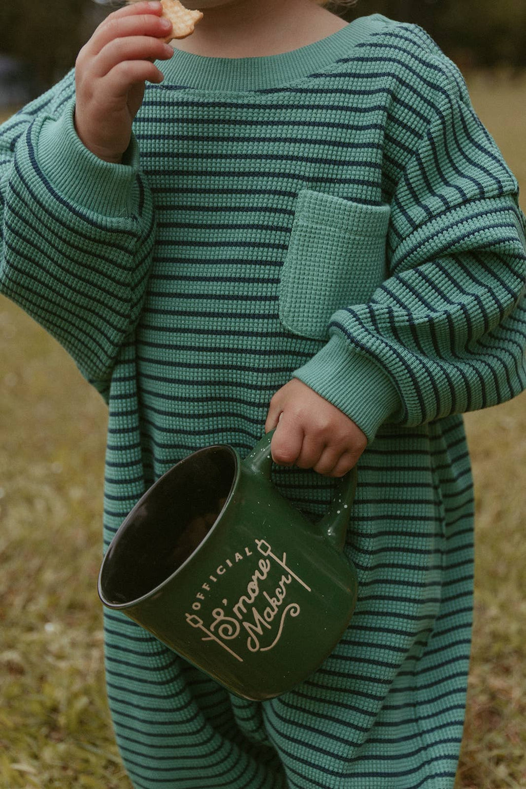 Sammy Romper in Thin Green Stripe: 0-6 Months