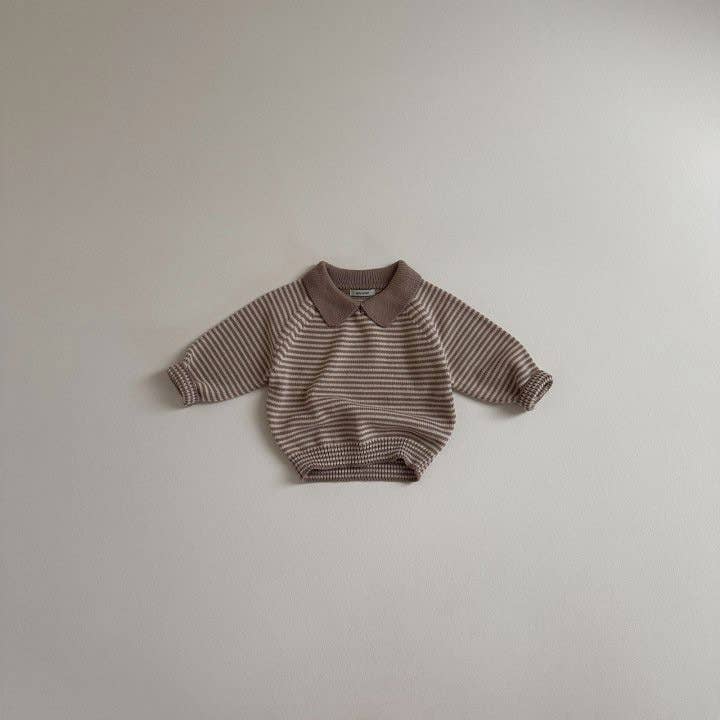 Baby Striped Collared Long Sleeve Top: Khaki / 12M