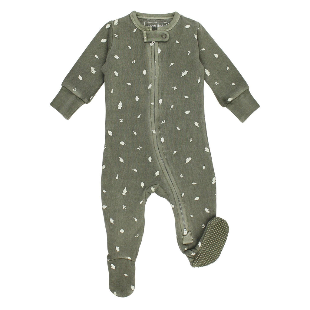 Hunter Leaves | Organic Cozy Zipper Footie: 0-3m
