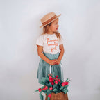 FLOWER MARKET GIRL | Kids Tee: Peach / 2-3Y / WHITE