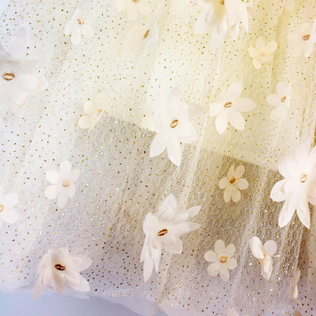 S15 15051-B 3D Floral Mesh Midi Tutu: BEIGE / 2-2-2;2T-3T-4T