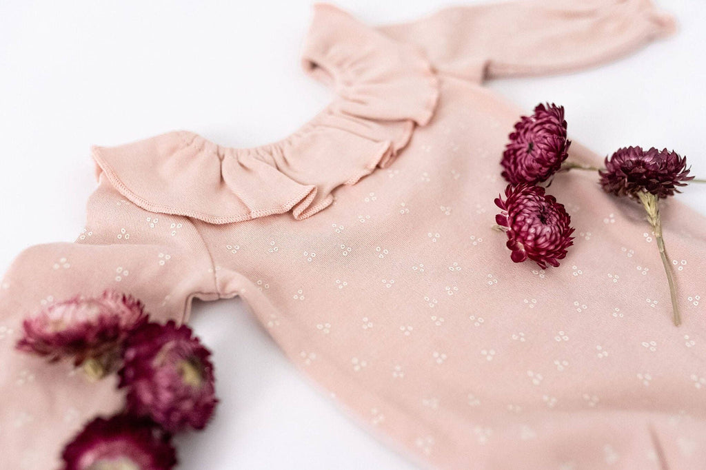 Rosewater Dots | Organic Ruffle Neck Bodysuit: 3-6m