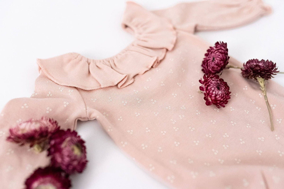 Rosewater Dots | Organic Ruffle Neck Bodysuit: 3-6m