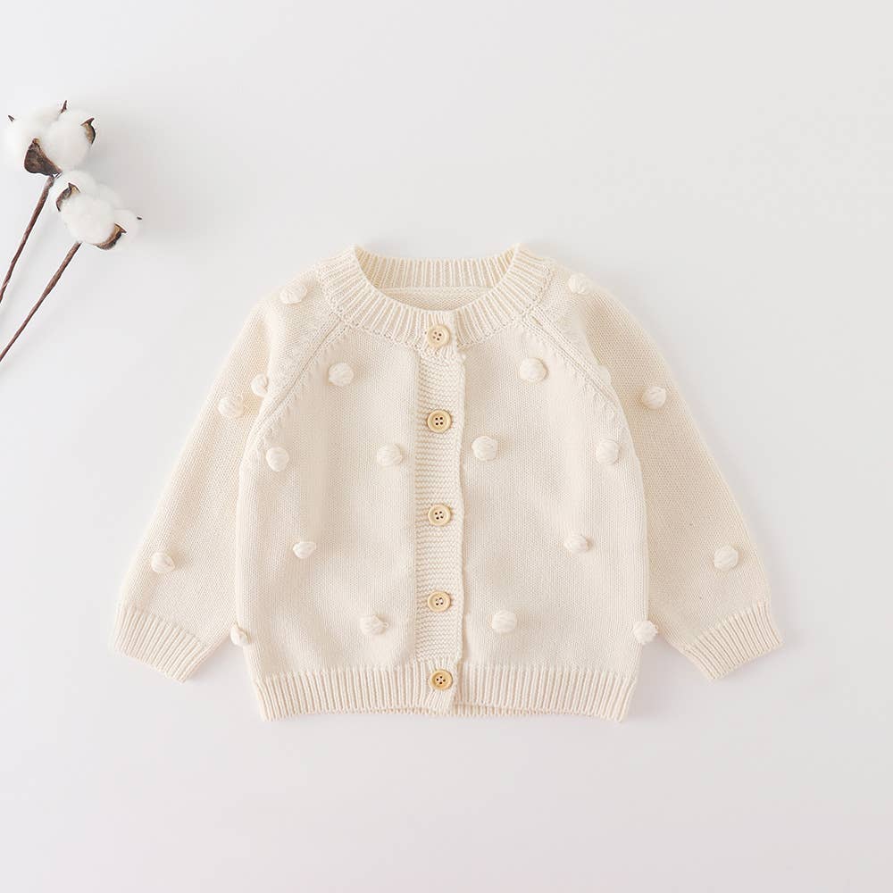 Textured Knit Baby Button Cardigan: White / 2
