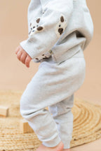 Frenchie Puppy Jacquard Knit Baby Pullover + Pants  Organic: Pearl Grey Heather / 18-24M