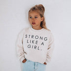 STRONG LIKE A GIRL pullover | in black |oversized drop shoulder | KIDS: OFF WHITE / 2-4Y PULLOVER