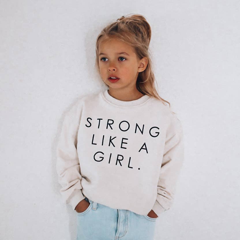 STRONG LIKE A GIRL pullover | in black |oversized drop shoulder | KIDS: OFF WHITE / 2-4Y PULLOVER