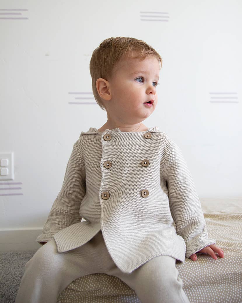 Hooded Double Button Baby Coat Jacket (Organic) 4 Colors: Stone / 6-12M