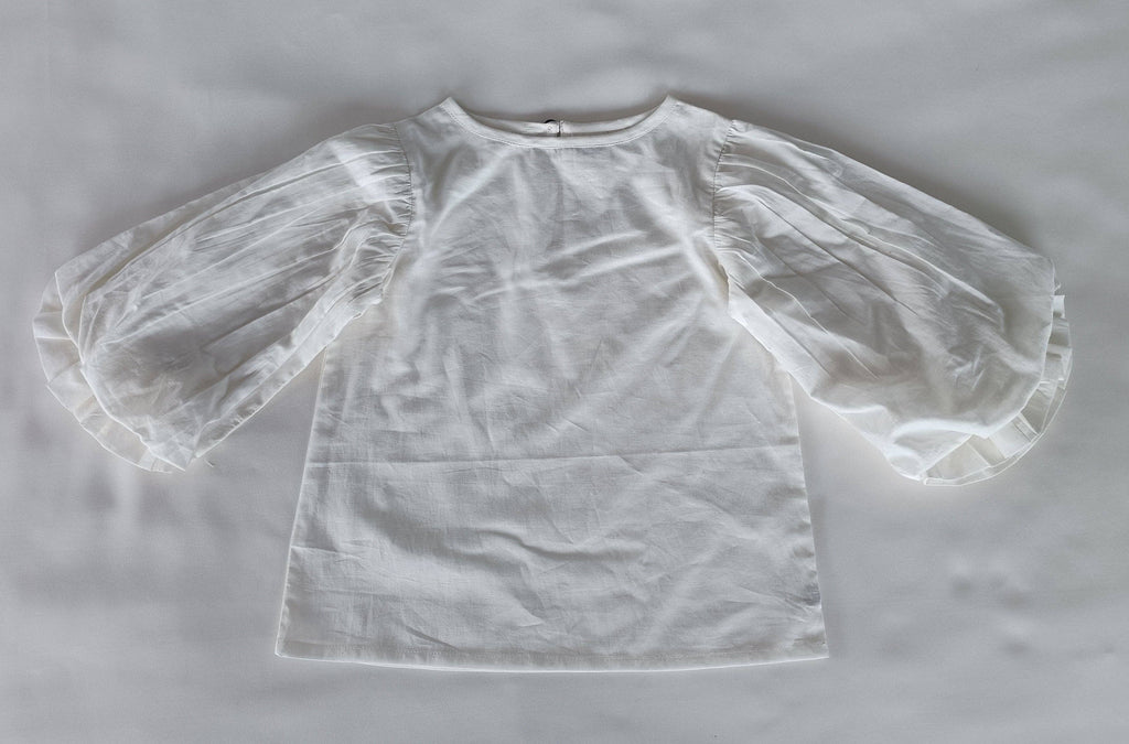 Solid White Color Puff Sleeves Ruffled Top: 2YEAR