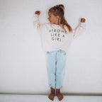 STRONG LIKE A GIRL pullover | in black |oversized drop shoulder | KIDS: OFF WHITE / 1-2Y PULLOVER