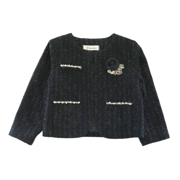 A30 14223  Pearl Trim Textured Jacket: BLACK / 2-2-2;2T-3T-4T