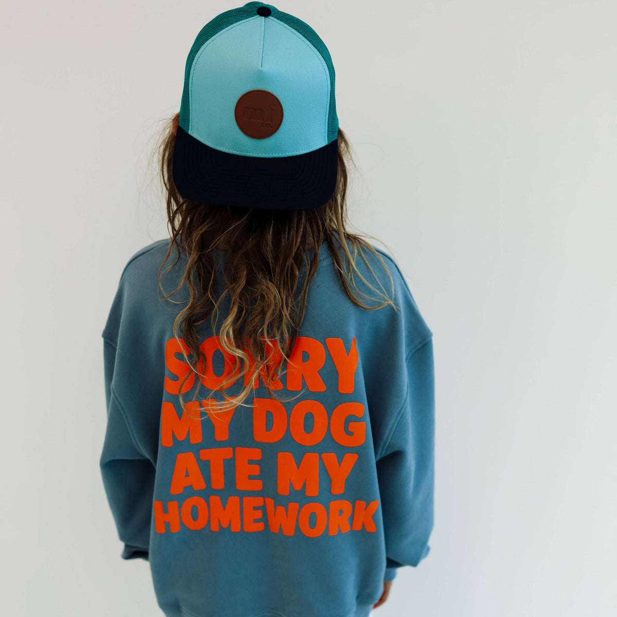SORRY, MY DOG ATE MY HOMEWORK | DUSTY BLUE | oversized drop shoulder | KIDS: DUSTY BLUE / 4-6 PULLOVER
