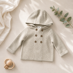 Hooded Double Button Baby Coat Jacket (Organic) 4 Colors: Stone / 18-24M