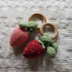Strawberry Hand Crochet Orange Cotton Rattle - Fruit: Red