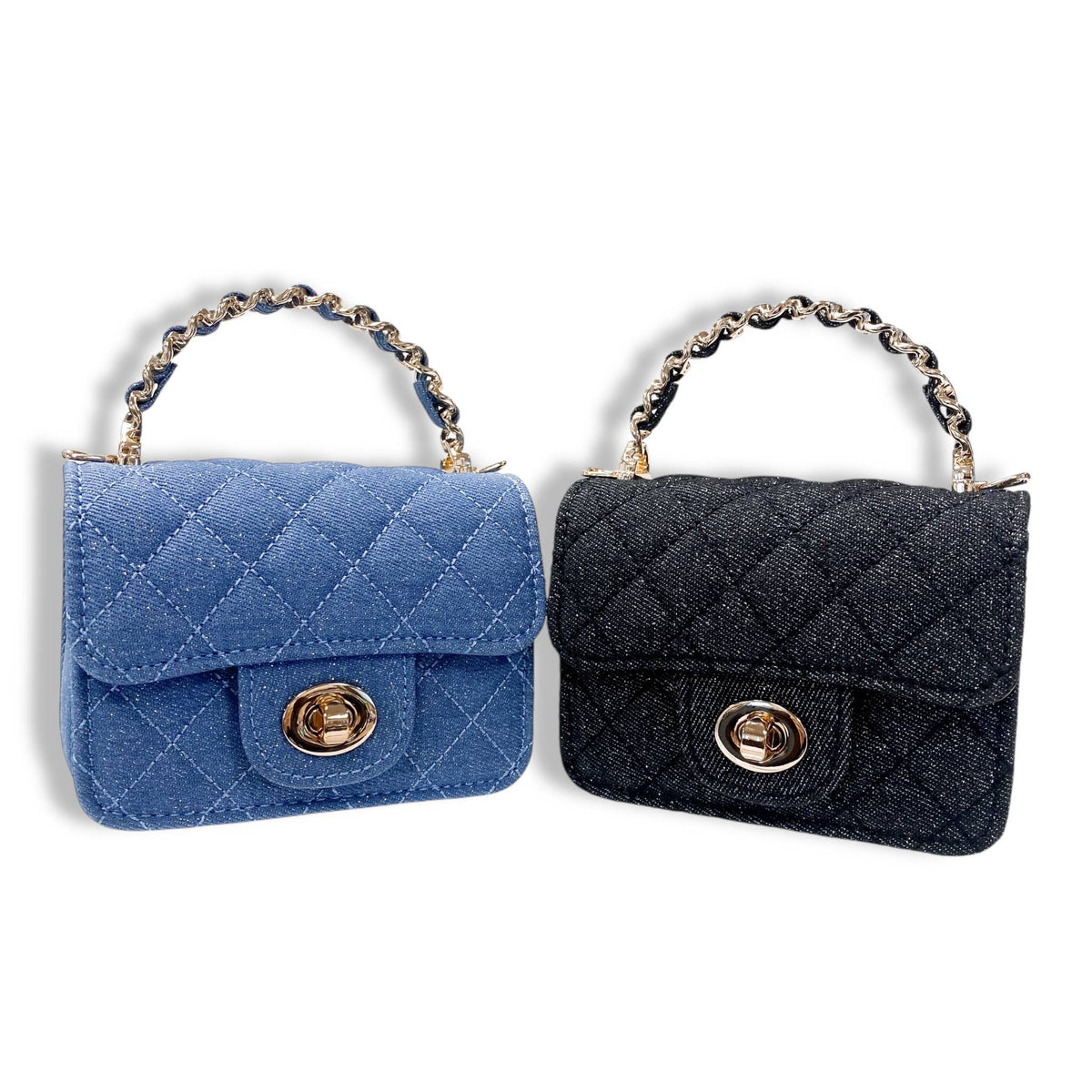 B1382 Sparkly Denim Quilted Purse (3 Colors): Black