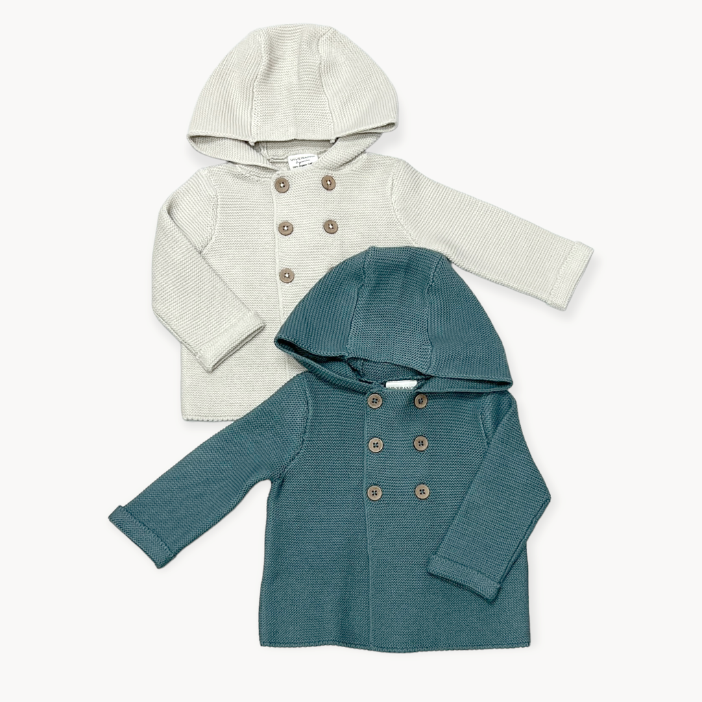 Hooded Double Button Baby Coat Jacket (Organic) 4 Colors: Stone / 18-24M