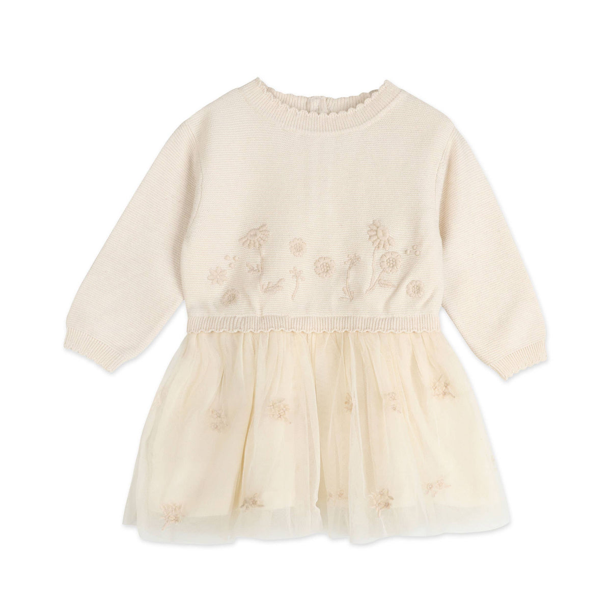 Clara Floral Knit Baby Tutu Dress (Organic Cotton): Ecru / 3-4T