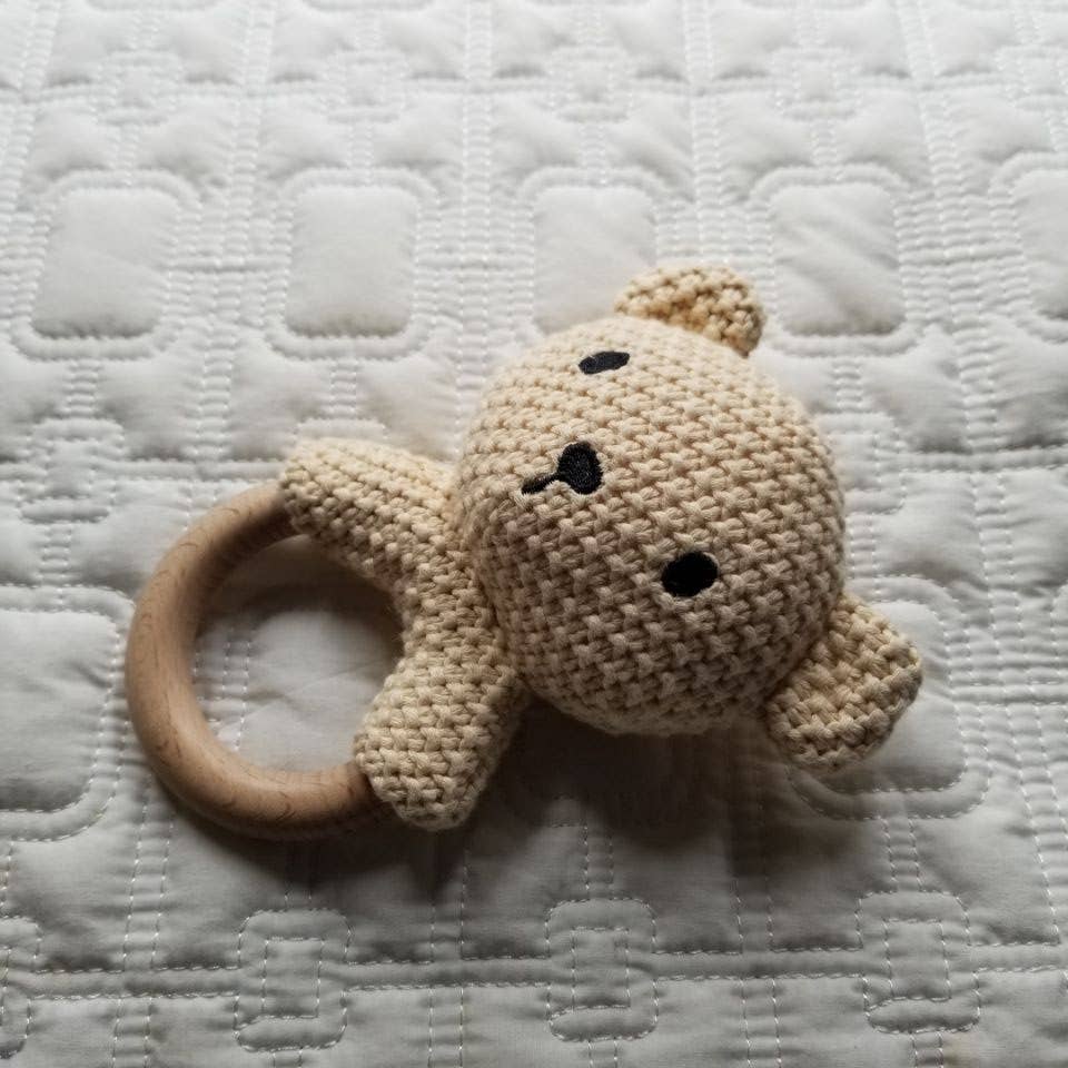 Khaki Bear Cotton Crochet Rattle