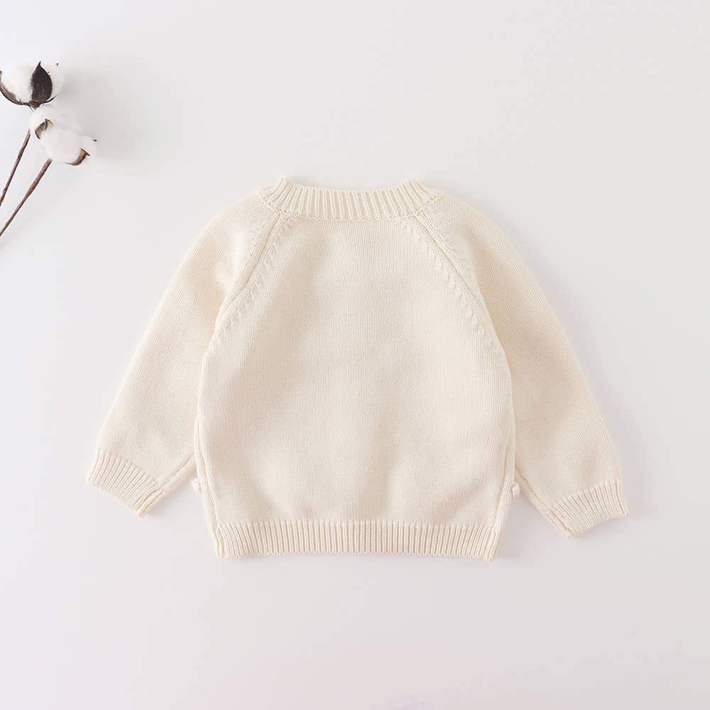 Textured Knit Baby Button Cardigan: White / 3