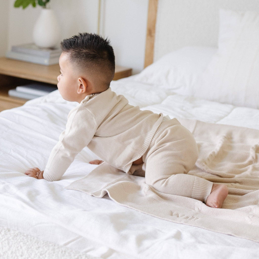 HEIRLOOM COTTON KNIT SETS: Tan / 3-6 Months