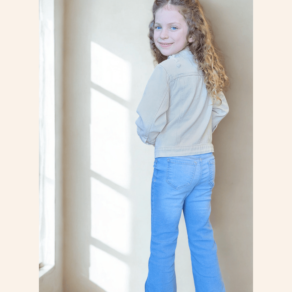 Khaki Distressed Denim Jean Jacket - Child: 3-4T