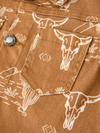 Girls Western Desert Print Brown Denim Jacket With Pockets: 4