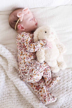 Mauvelous Meadow Ruffle Zipper Footie: 3-6 months
