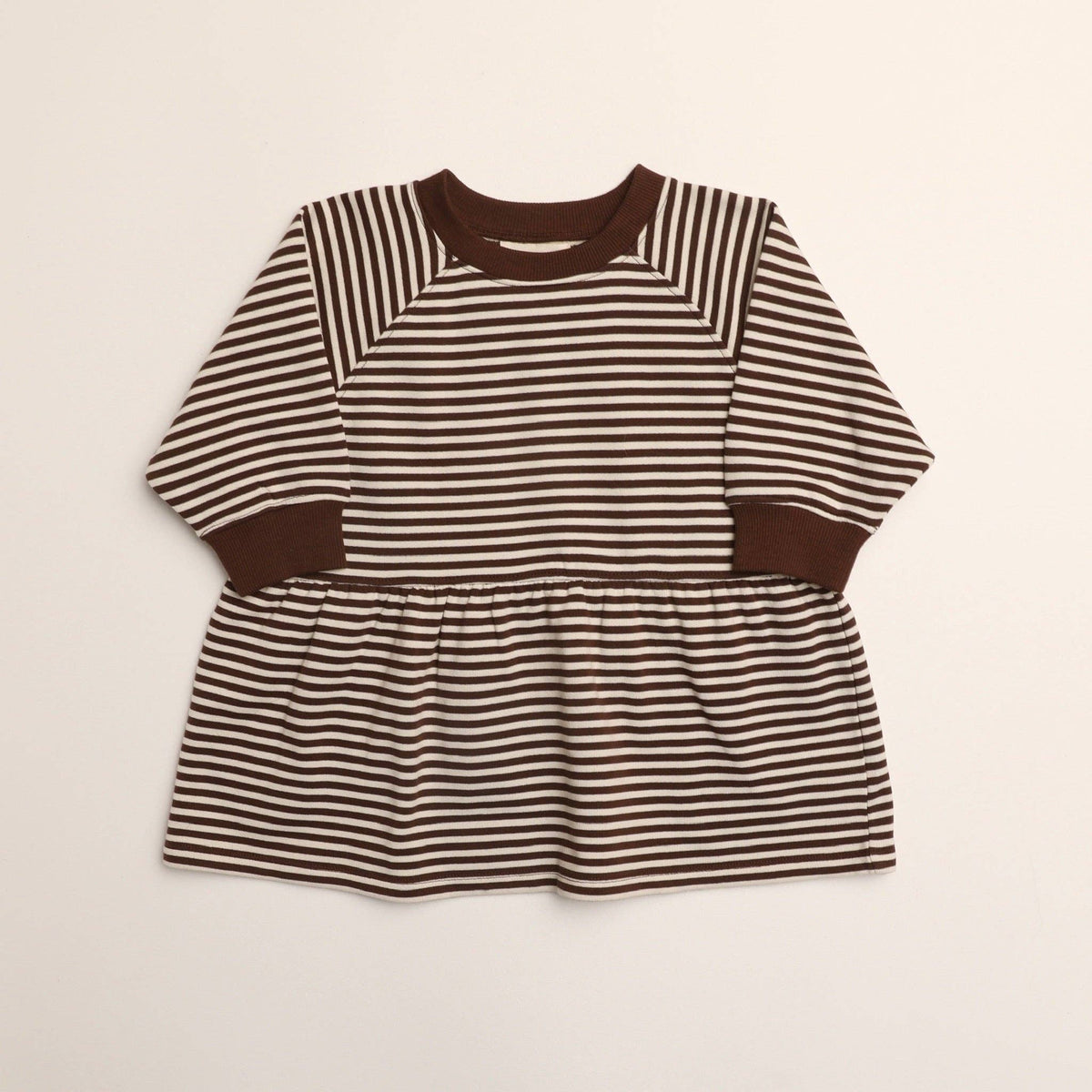 Kelsey Dress in Turtledove Chocolate Stripe: 6-12 Months