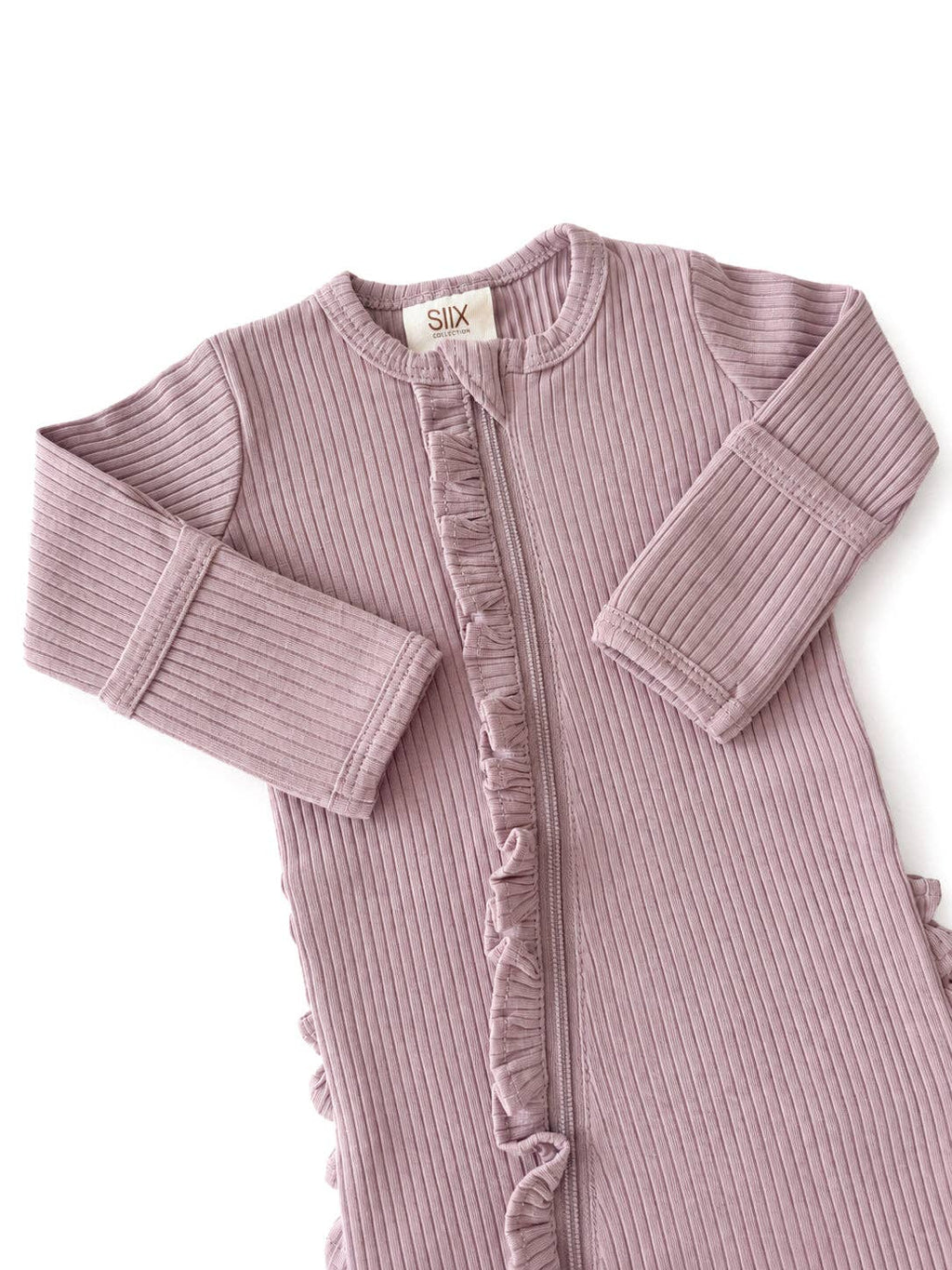 Lavender / Ribbed Frill 2-Way Zip Footie: 0 - 3 mo.