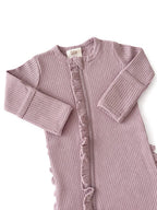 Lavender / Ribbed Frill 2-Way Zip Footie: 0 - 3 mo.