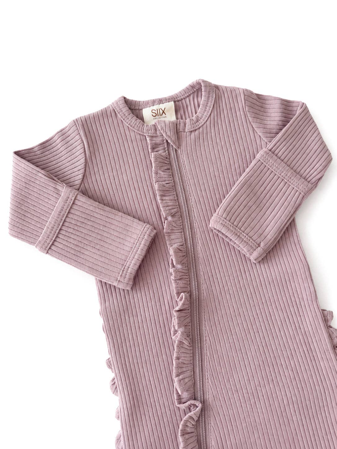 Lavender / Ribbed Frill 2-Way Zip Footie: 3 - 6 mo.