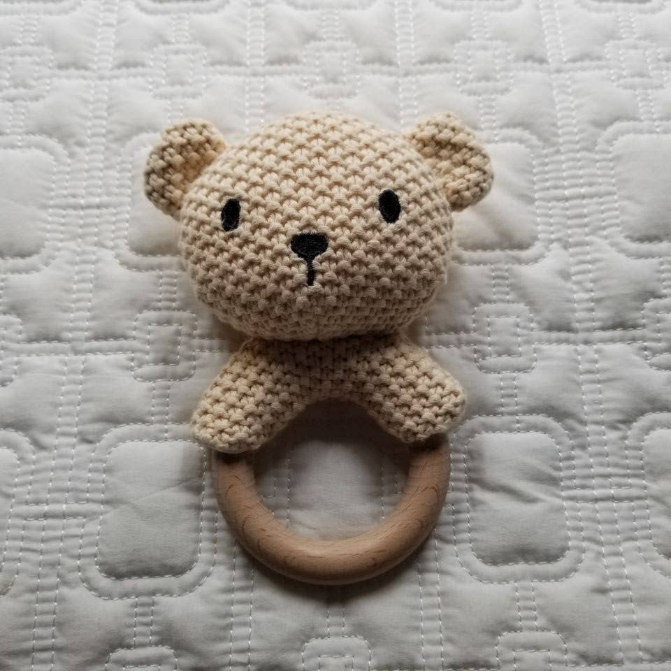 Khaki Bear Cotton Crochet Rattle