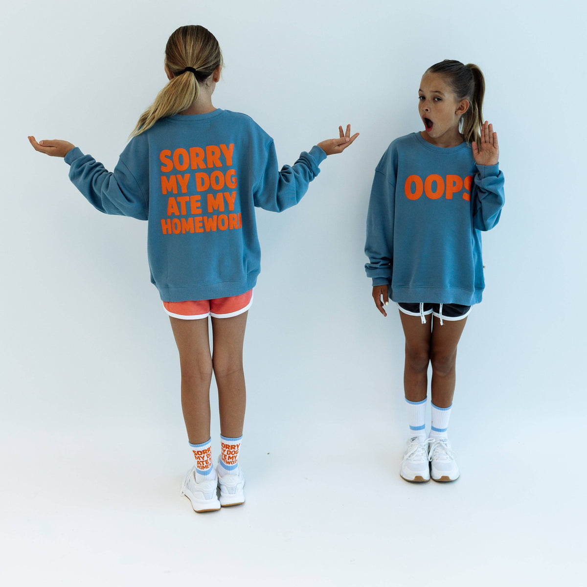 SORRY, MY DOG ATE MY HOMEWORK | DUSTY BLUE | oversized drop shoulder | KIDS: DUSTY BLUE / 6-8 PULLOVER