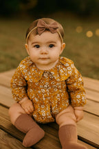 Mustard Floral Romper Set: D. 3pc Brown / 9-12 months