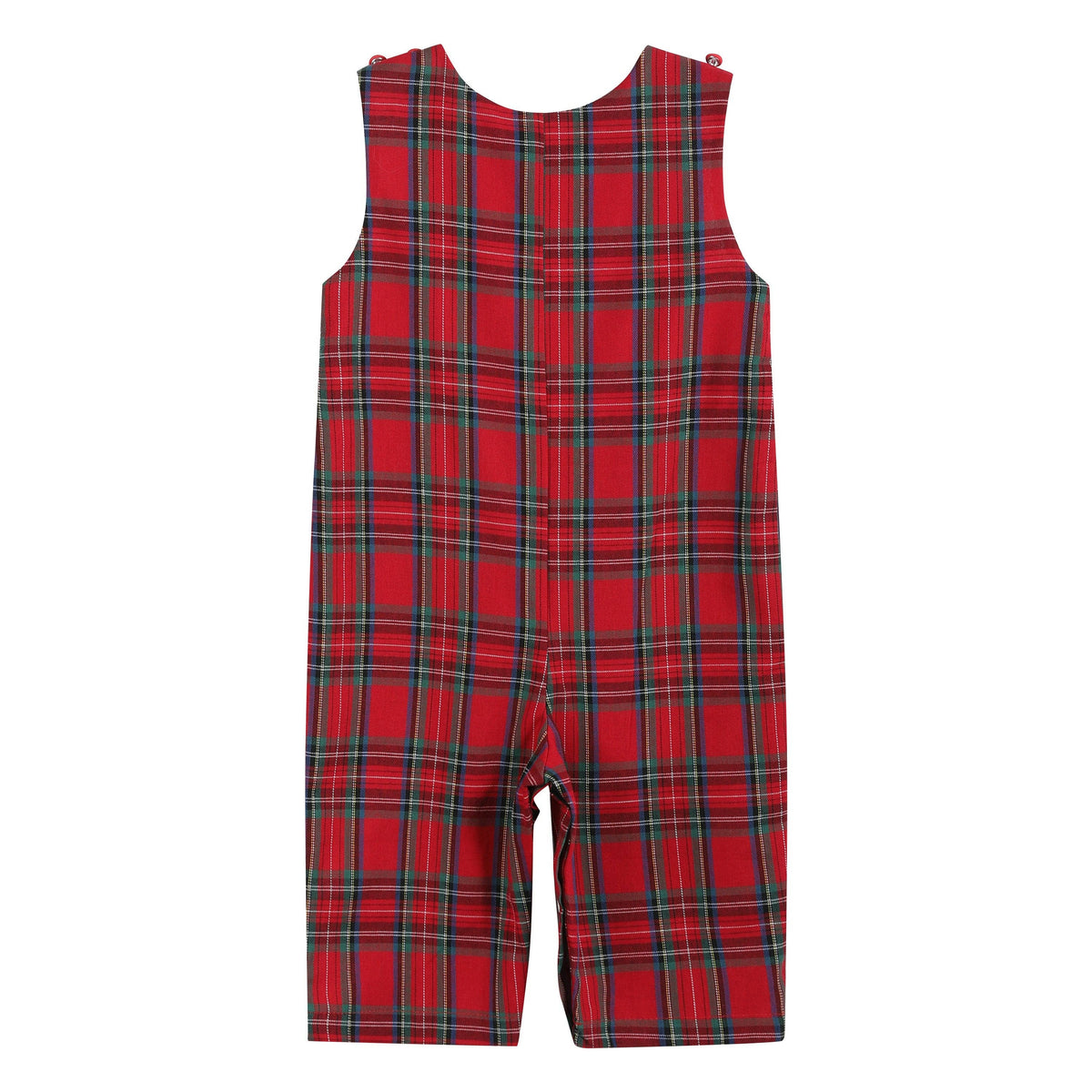 Red and Green Christmas Plaid Smocked Overalls: 12-18M