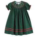 Green Christmas Mistletoe Smocked Bishop Dress: 18-24M