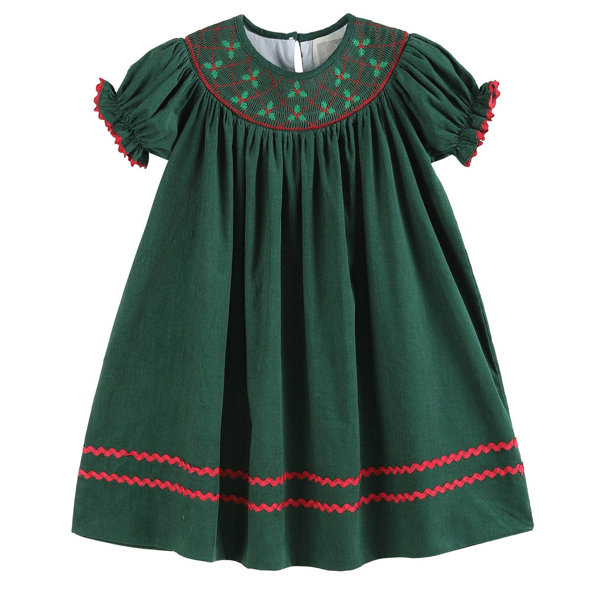 Green Christmas Mistletoe Smocked Bishop Dress: 18-24M