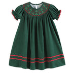 Green Christmas Mistletoe Smocked Bishop Dress: 3T