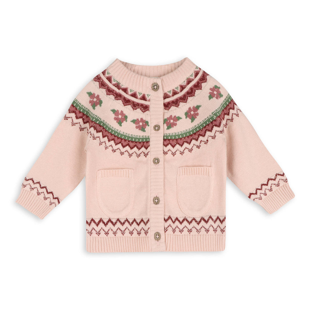 Lily Floral Fair Isle Knit Baby Cardigan (Organic Cotton): Sweet Pink / 2-3T