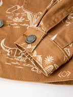 Girls Western Desert Print Brown Denim Jacket With Pockets: 4