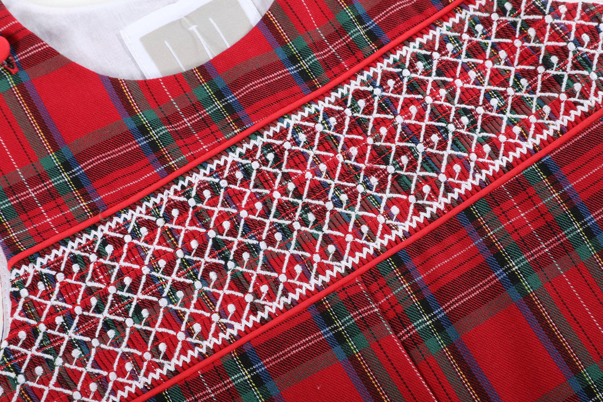 Red and Green Christmas Plaid Smocked Overalls: 2T