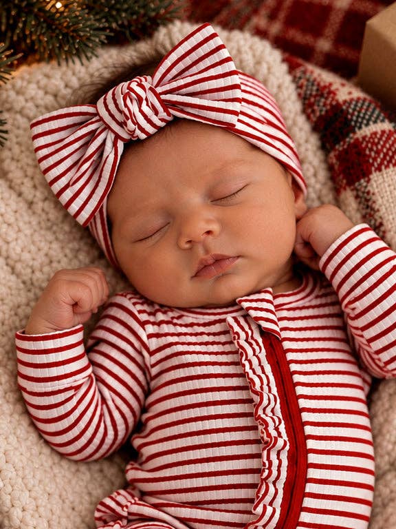 Red Stripe / Ribbed Bow: 0 - 6 mo.