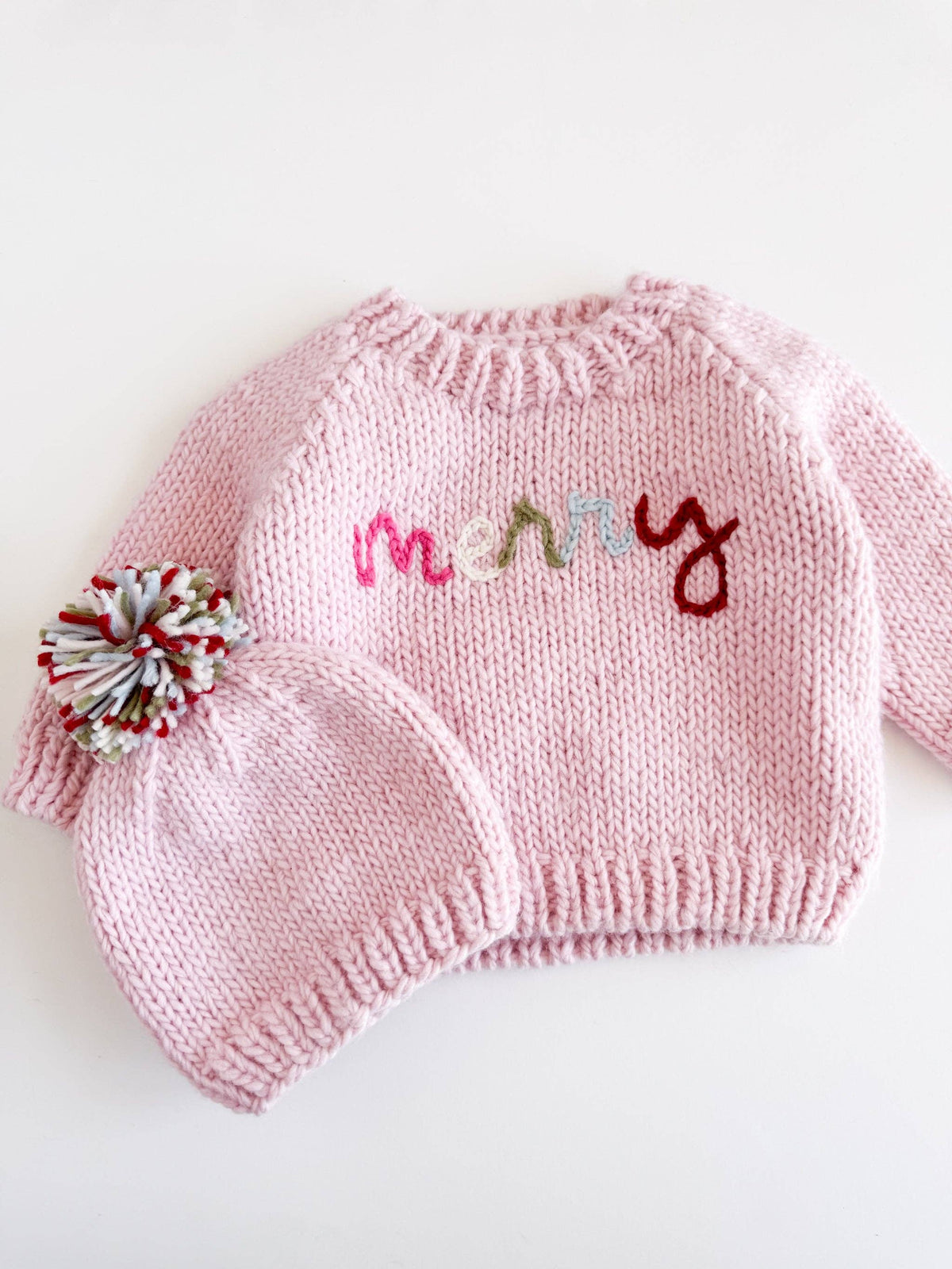 Merry Sweater Baby Pink Christmas Holiday Apparel Gift: XS; 6-12M