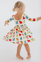 3/4 Sleeve Twirl Dress in Colorful Apples: Apples / 5