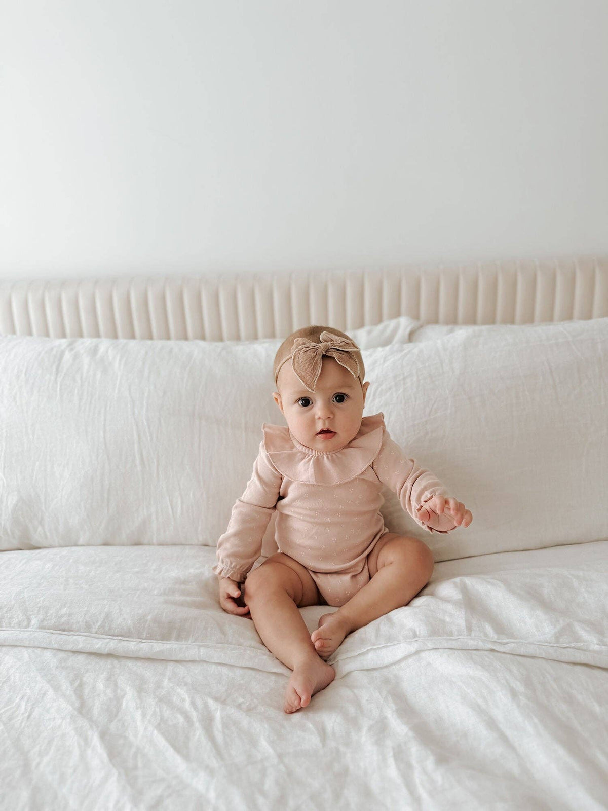 Rosewater Dots | Organic Ruffle Neck Bodysuit: 3-6m