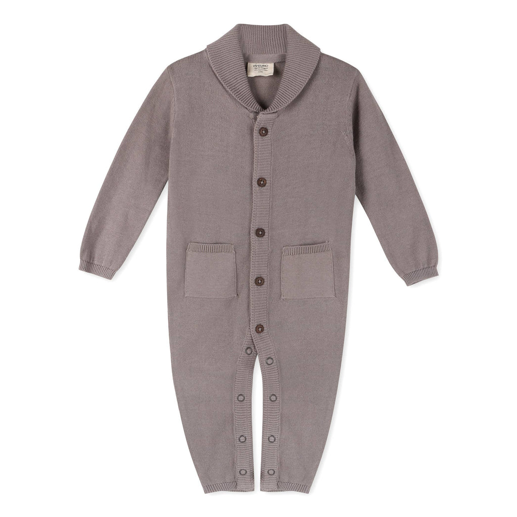 Milan Shawl Sweater Knit Baby Jumpsuit (Organic cotton): Blue / 18-24