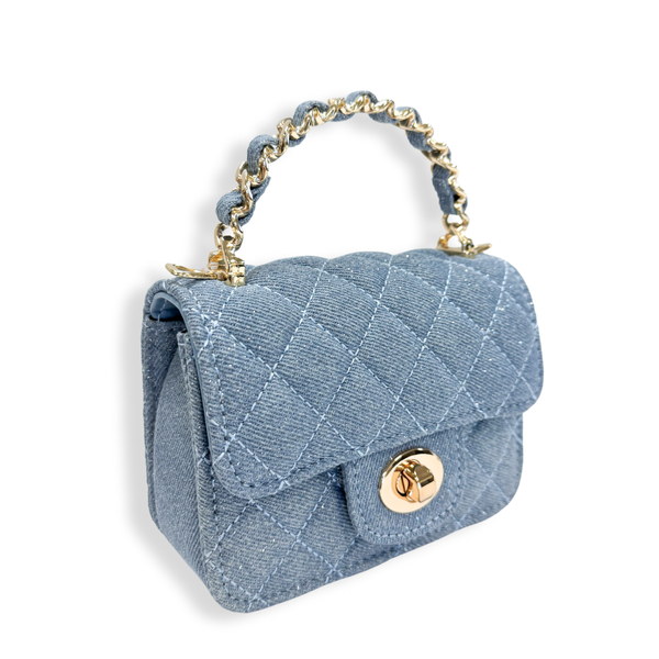 B1382 Sparkly Denim Quilted Purse (3 Colors): Dark Blue