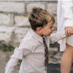 Woven Striped Button Down With Tie: 2T