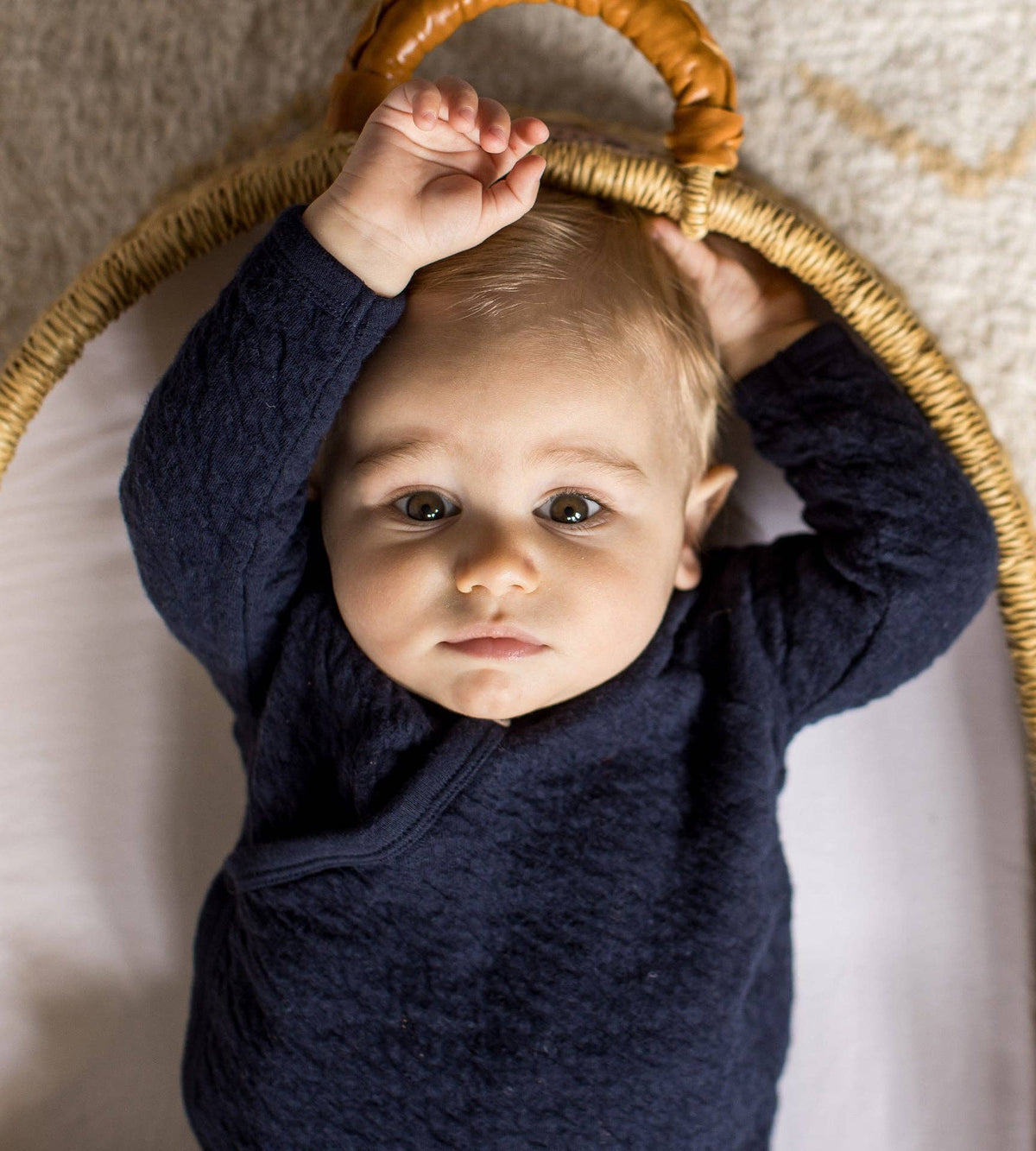 Organic Cotton Quilted Bee Wrap-Front Baby Jumpsuit Midnight / 12 Months
