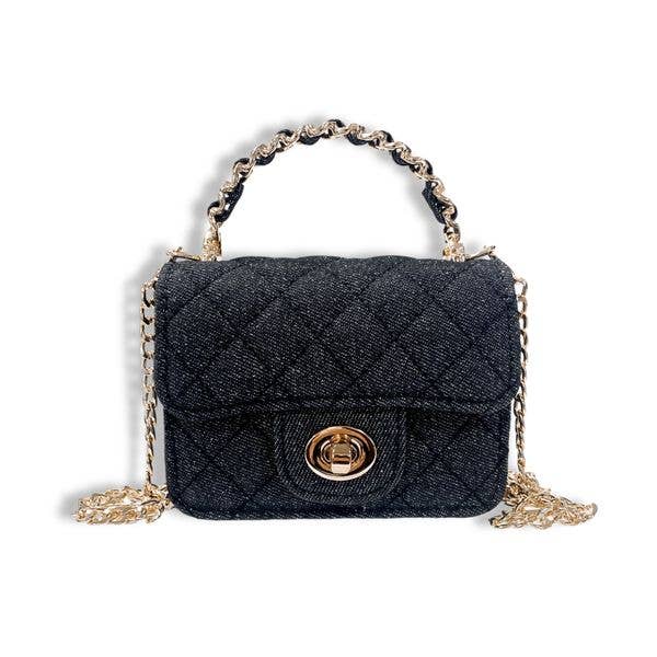 B1382 Sparkly Denim Quilted Purse (3 Colors): Dark Blue